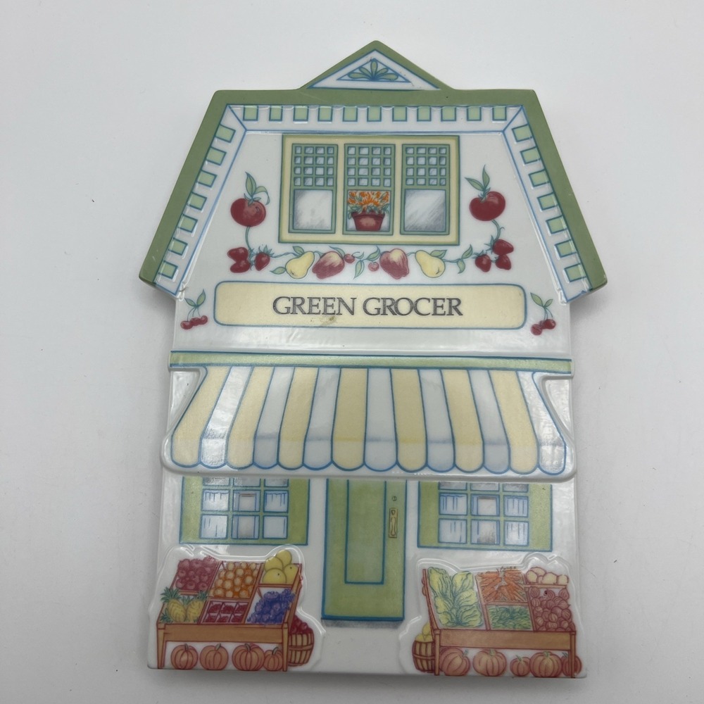 Lenox  Village ~Green Grocer Porcelain Design~Trivets Wall Hanging Plaque 1992